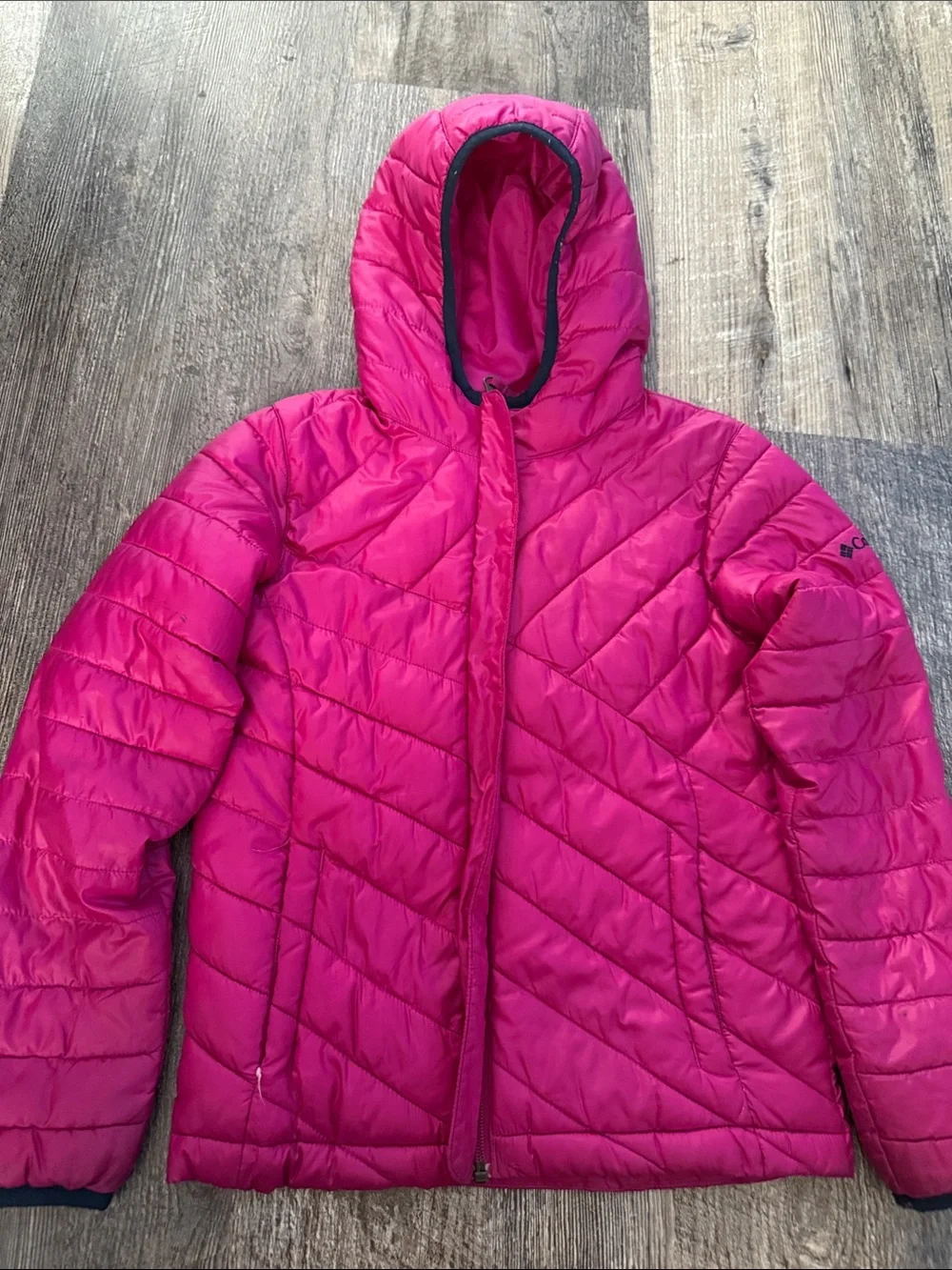 Kids Hooded Puffer Columbia Jacket - Hot Pink